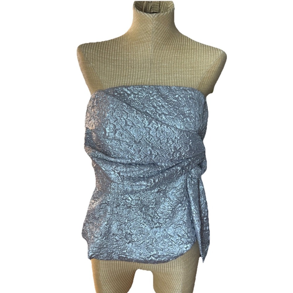 Cache VTG Y2K Metallic Silver Strapless Going Out Top Blouse - Shiny Texture SM